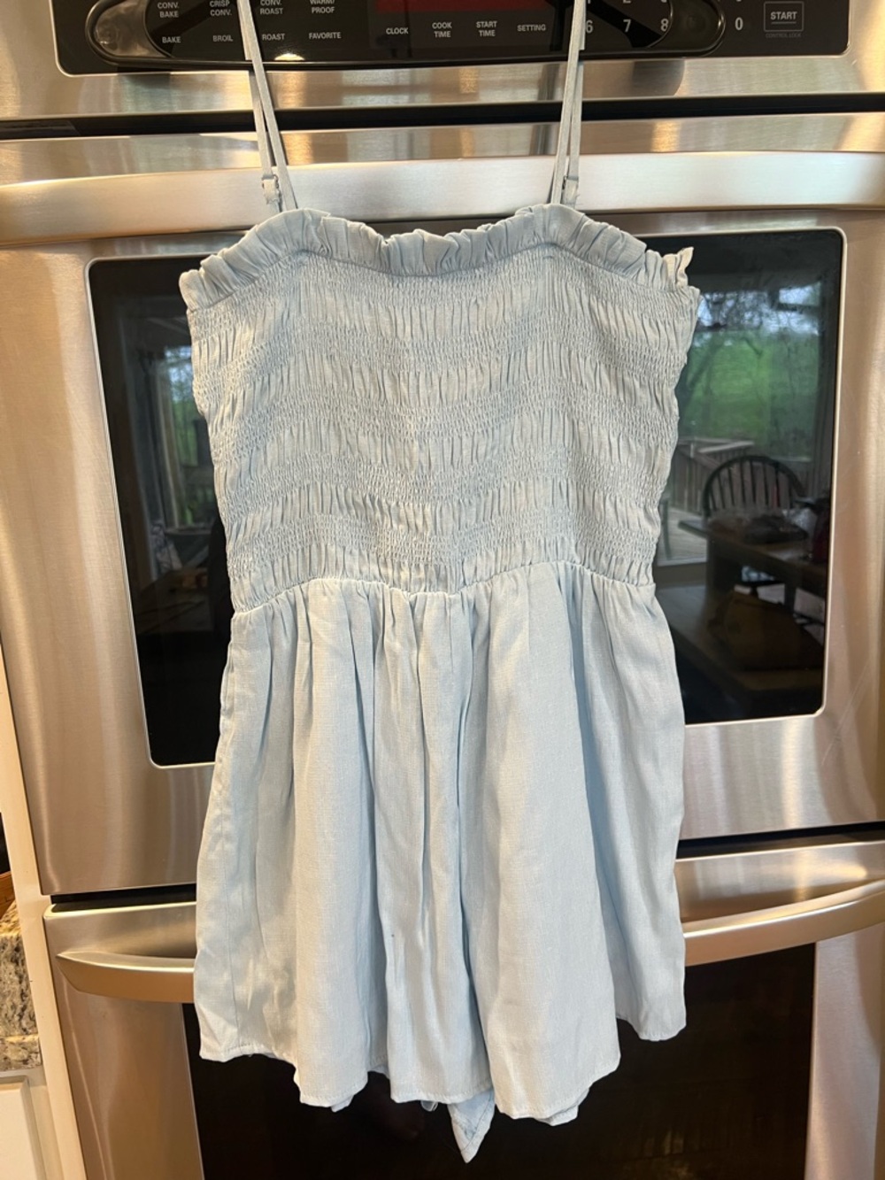 Light Blue Smocked Romper with Adjustable Straps
